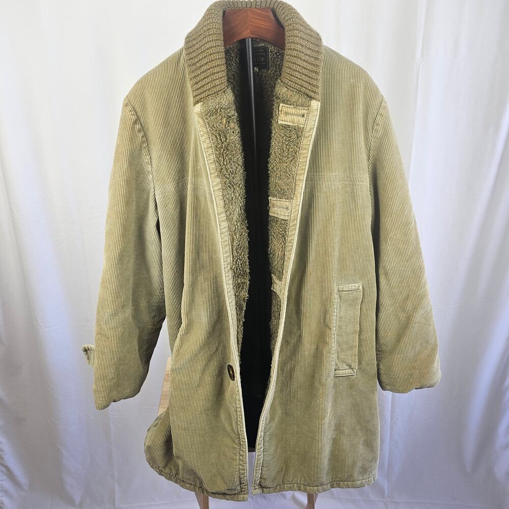 WALLACHS Corduroy Sherpa lined Chunky knit Collar Coat 46 VTG 70s USA Americana